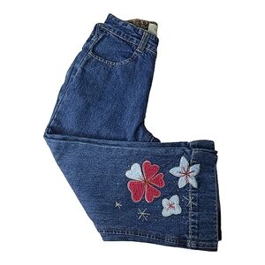 Vintage Gap Kids Cotton Applique Embroidered Bling Girls Denim Capri Jeans Sz 10